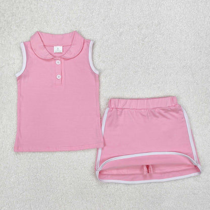 USA Shop Baby Girls Sleeveless Buttons Vest Pink Skirt Shorts Set Cotton Clothes
