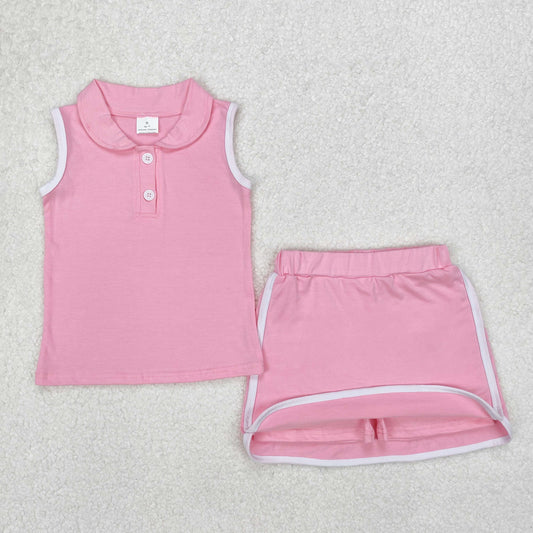 USA Shop Baby Girls Sleeveless Buttons Vest Pink Skirt Shorts Set Cotton Clothes