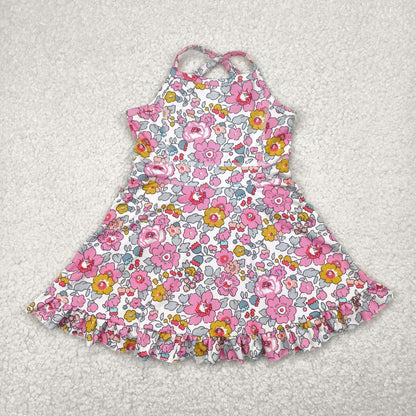 RTS Baby Girls Kids Straps Flower Knee Length Dress Sibling Active Yoga Clothes