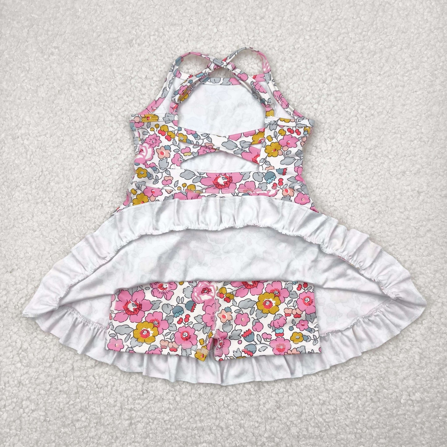 RTS Baby Girls Kids Straps Flower Knee Length Dress Sibling Active Yoga Clothes