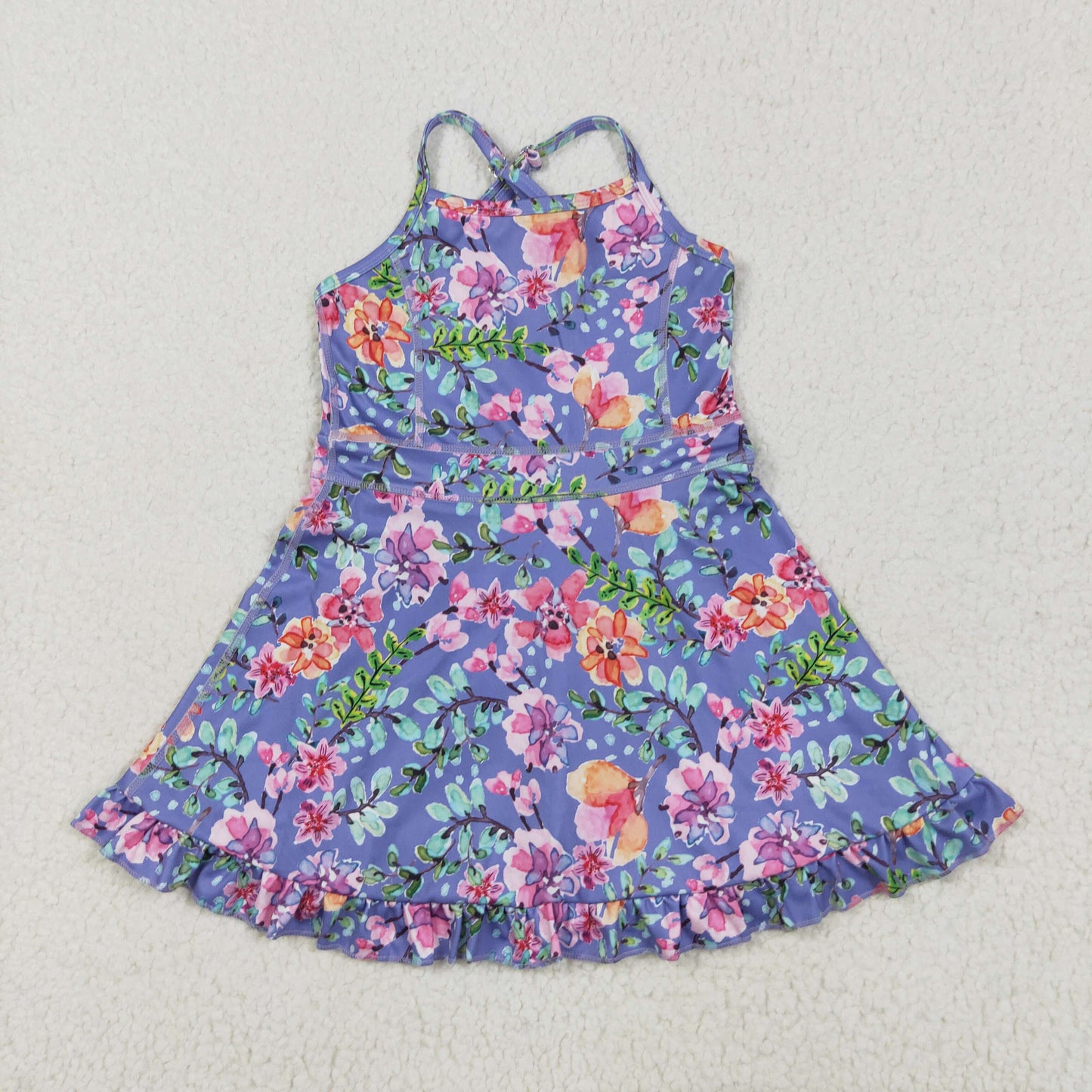RTS Baby Girls Kids Straps Flower Knee Length Dress Sibling Active Yoga Clothes