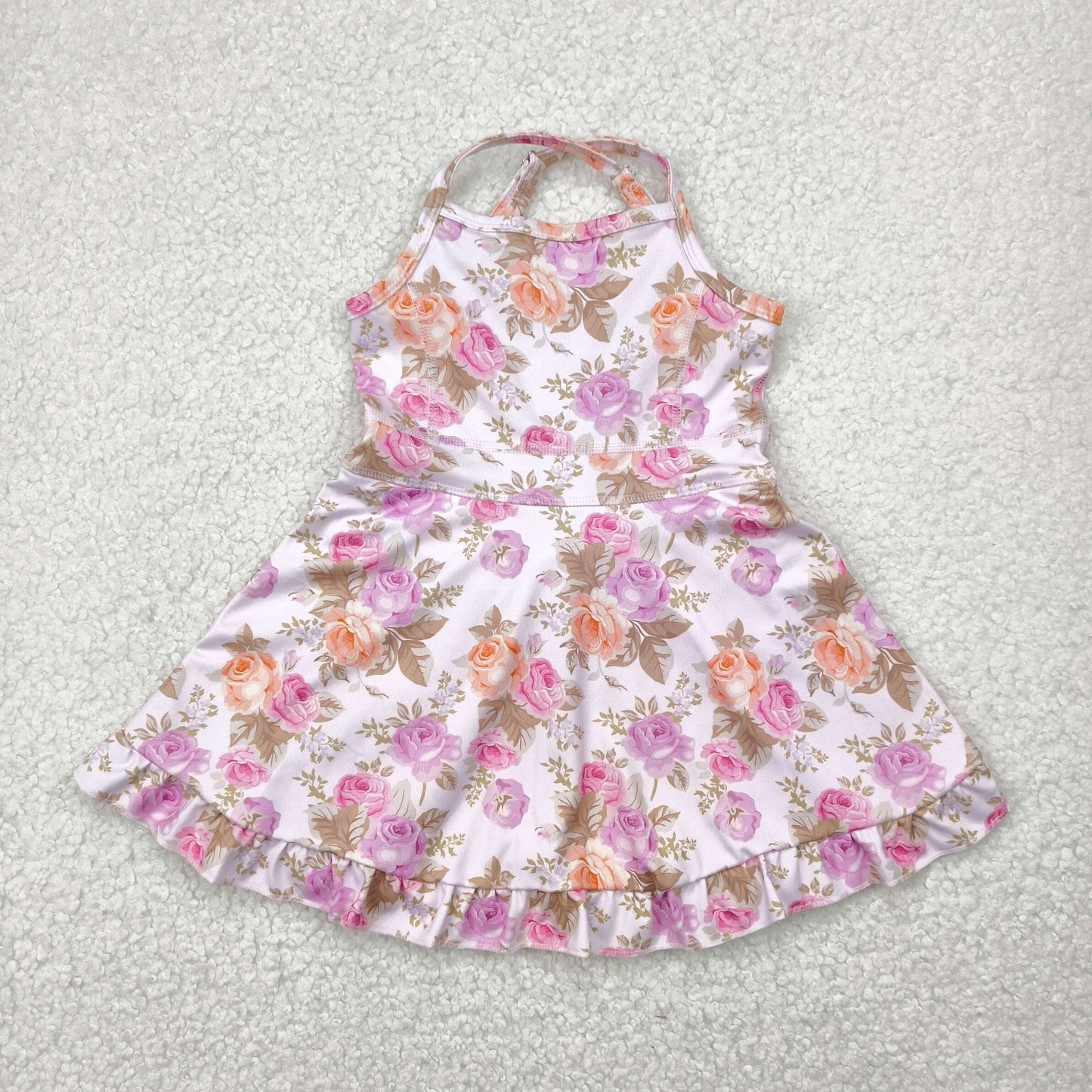RTS Baby Girls Kids Straps Flower Knee Length Dress Sibling Active Yoga Clothes
