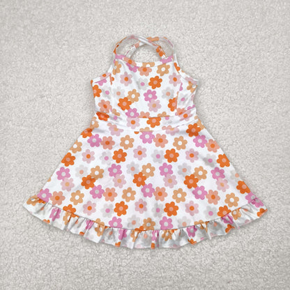 RTS Baby Girls Kids Straps Flower Knee Length Dress Sibling Active Yoga Clothes