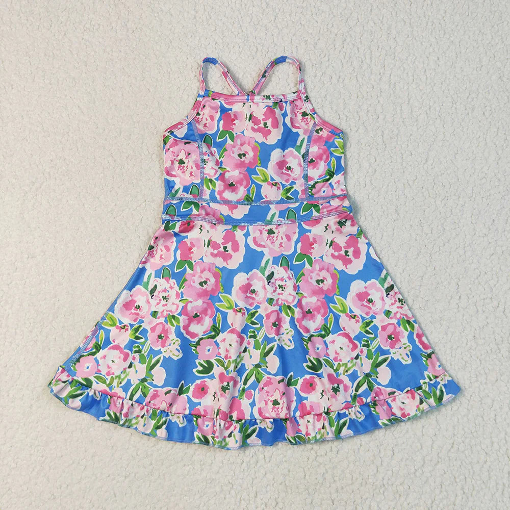 RTS Baby Girls Kids Straps Flower Knee Length Dress Sibling Active Yoga Clothes