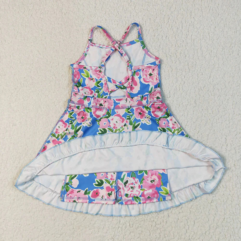 RTS Baby Girls Kids Straps Flower Knee Length Dress Sibling Active Yoga Clothes