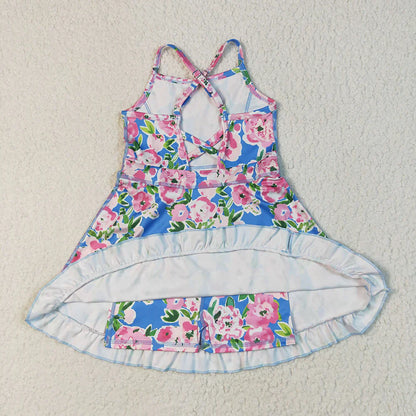 RTS Baby Girls Kids Straps Flower Knee Length Dress Sibling Active Yoga Clothes