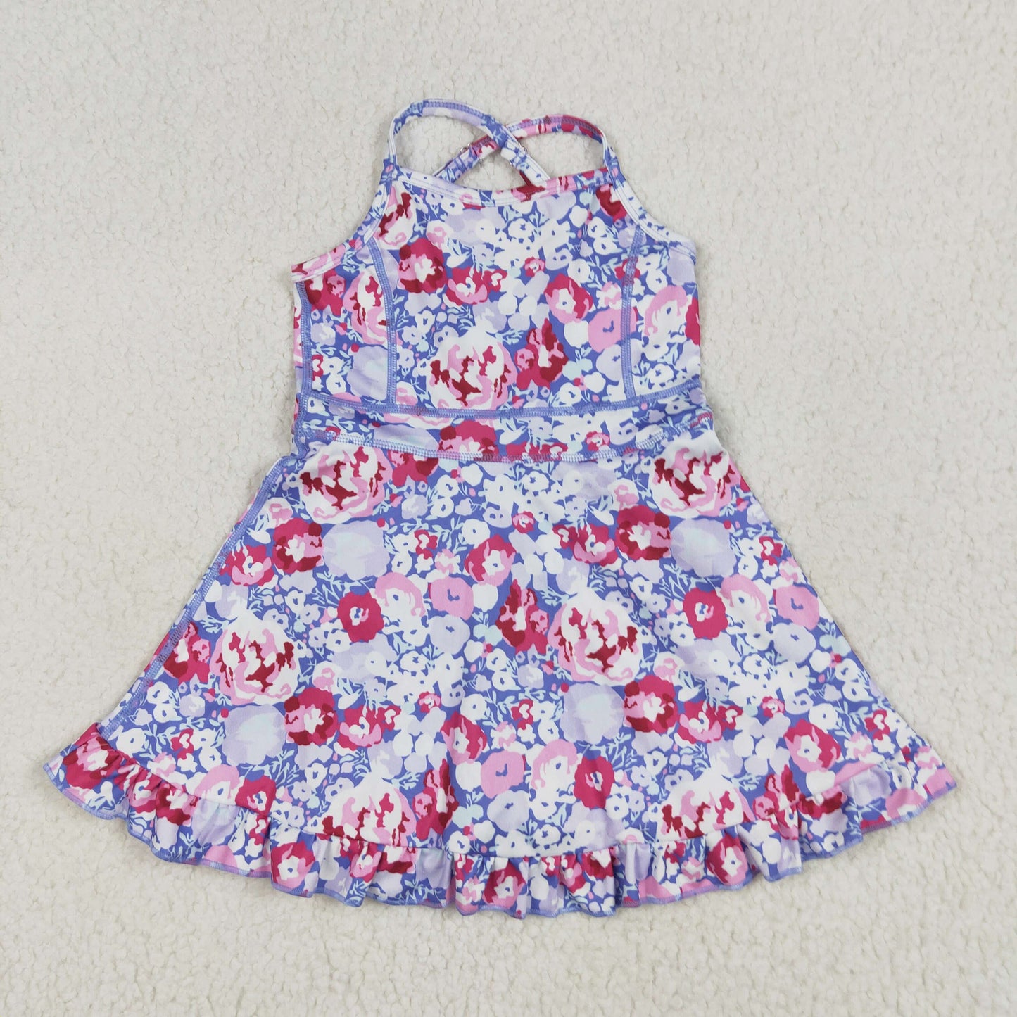 RTS Baby Girls Kids Straps Flower Knee Length Dress Sibling Active Yoga Clothes