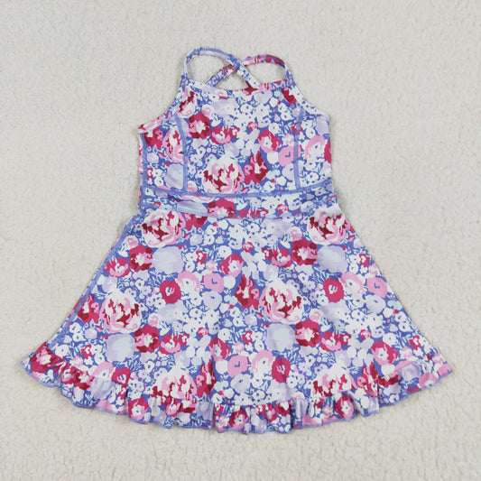 RTS Baby Girls Kids Straps Flower Knee Length Dress Sibling Active Yoga Clothes