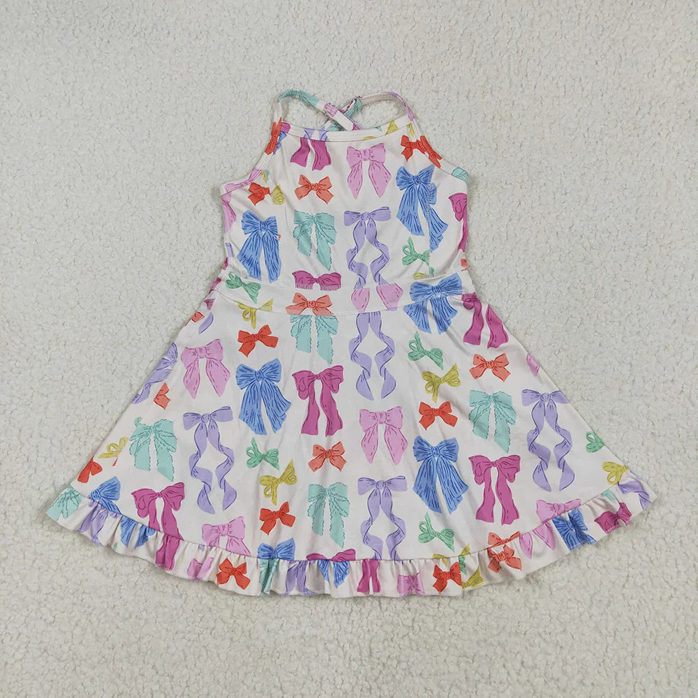 Sibling Baby Girl Kids Sleeveless Bows Knee Length Yoga Active Dresses