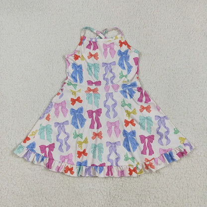 Sibling Baby Girl Kids Sleeveless Bows Knee Length Yoga Active Dresses