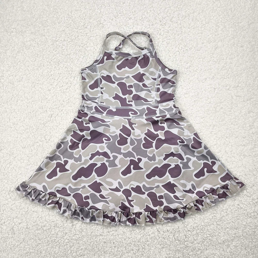 RTS Sibling Baby Girl Kids Sleeveless Camo Knee Length Yoga Active Dresses