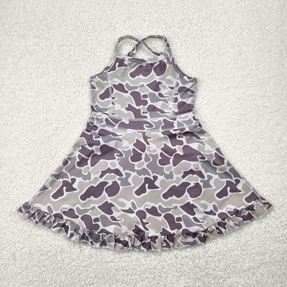 RTS Sibling Baby Girl Kids Sleeveless Camo Knee Length Yoga Active Dresses
