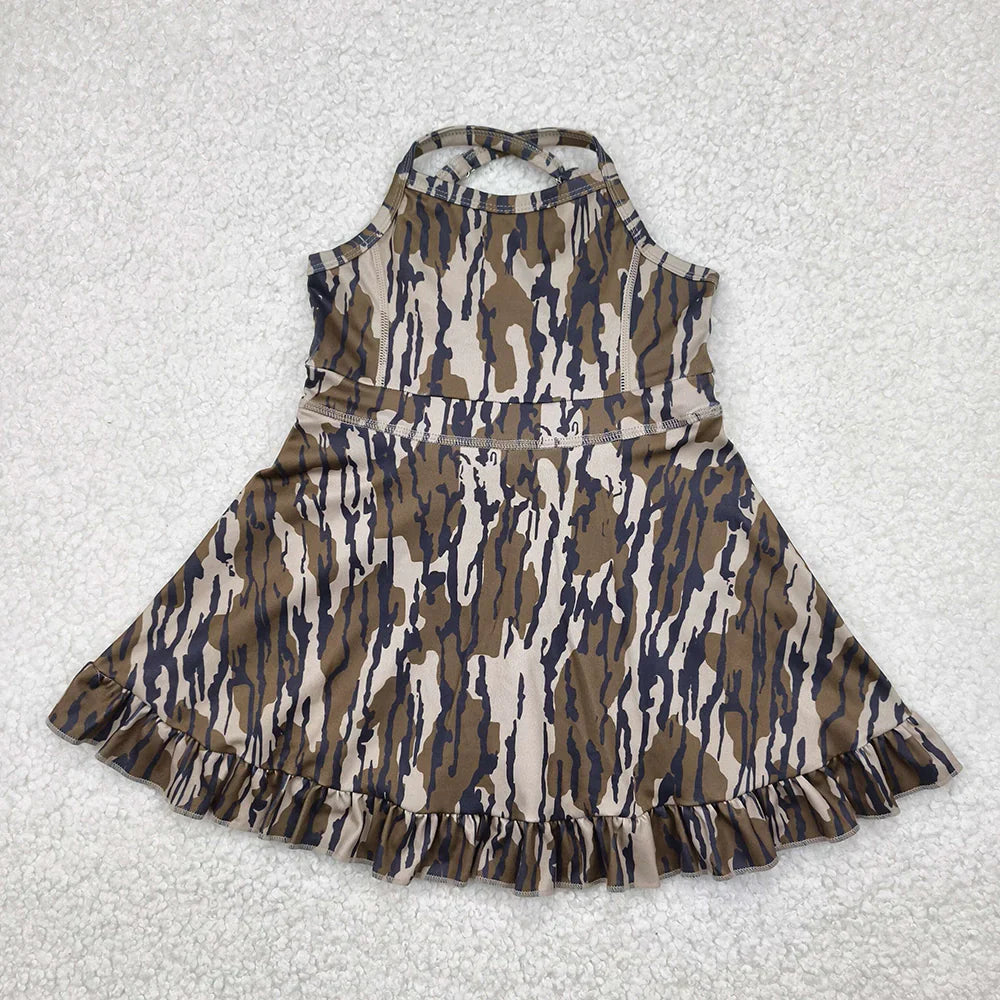 RTS Sibling Baby Girl Kids Sleeveless Camo Knee Length Yoga Active Dresses