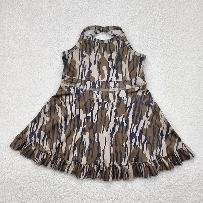 RTS Sibling Baby Girl Kids Sleeveless Camo Knee Length Yoga Active Dresses