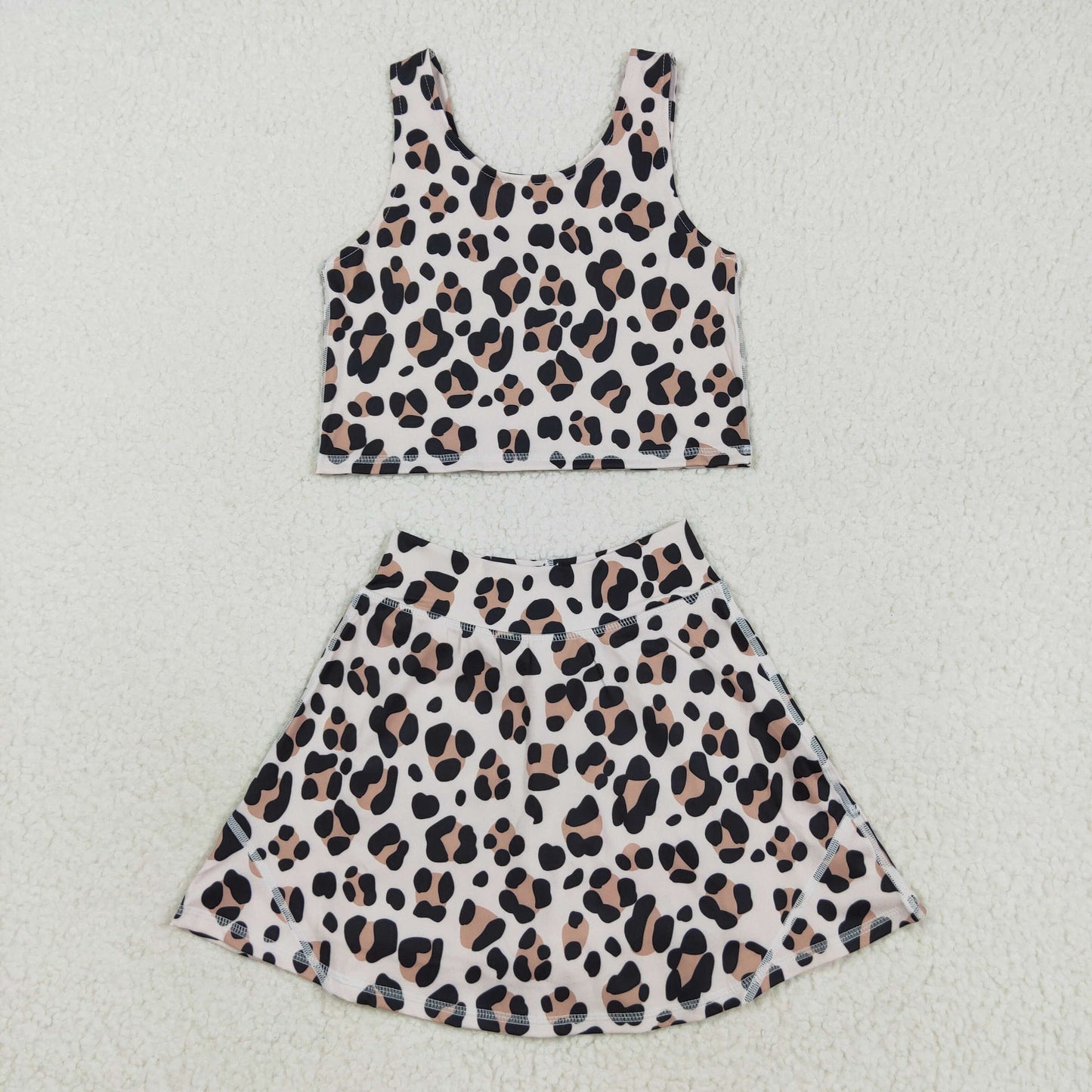 RTS Sibling Baby Girls Kids Sleeveless Leopard Tops Skorts Shorts Yoga Active Sibling Sets