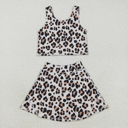 RTS Sibling Baby Girls Kids Sleeveless Leopard Tops Skorts Shorts Yoga Active Sibling Sets