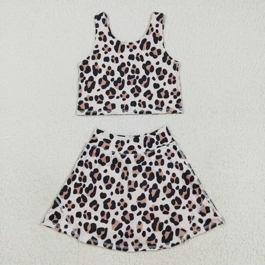 RTS Sibling Baby Girls Kids Sleeveless Leopard Tops Skorts Shorts Yoga Active Sibling Sets