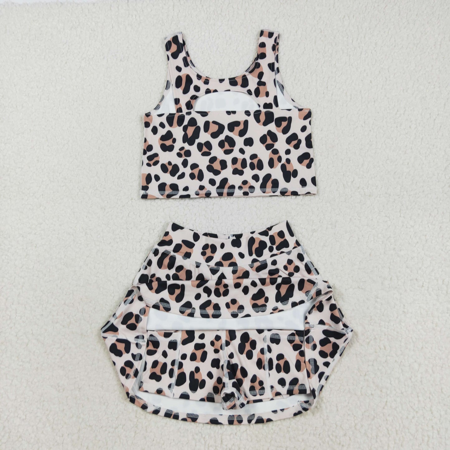 RTS Sibling Baby Girls Kids Sleeveless Leopard Tops Skorts Shorts Yoga Active Sibling Sets