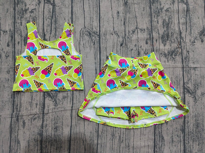 Preorder Baby Girl Kids Sleeveless Popsicle Tops Skirt Shorts Yoga Active Green Outfit Clothes