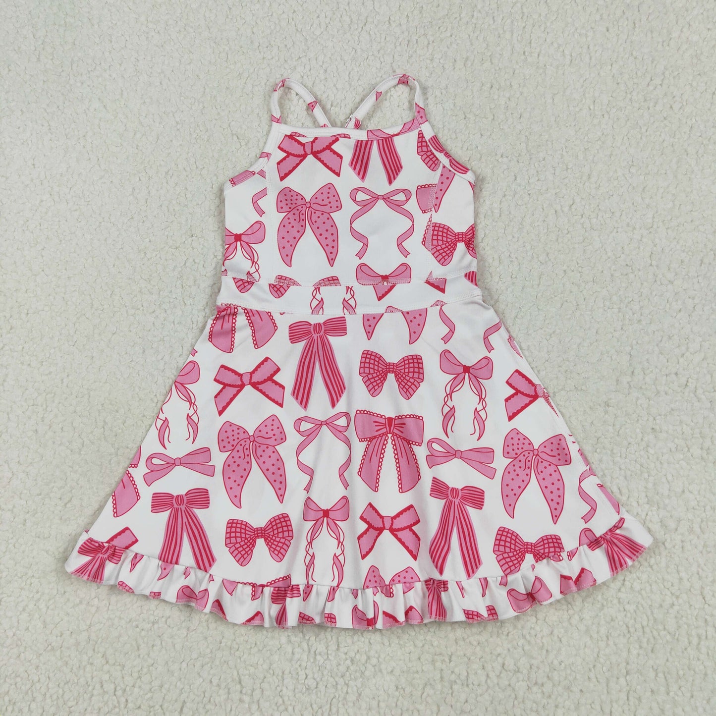 USA Shop Baby Girls Kids Straps Pink Bows Yoga Active Shorts Knee Length Dress