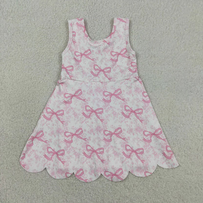 Sibling Baby Girls Kids Sleeveless Bows Floral Shorts Knee Length Dresses Clothes