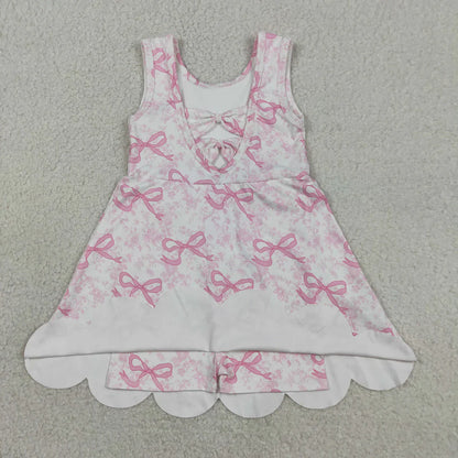 Sibling Baby Girls Kids Sleeveless Bows Floral Shorts Knee Length Dresses Clothes