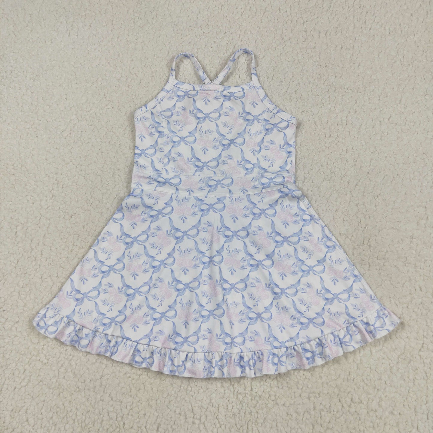 USA Shop Baby Girls Blue Bows Flower Yoga Active Shorts Ruffle Knee Length Dress