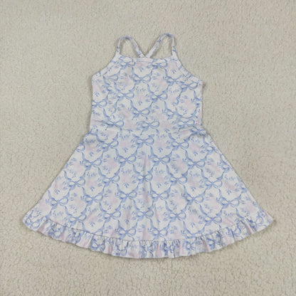 USA Shop Baby Girls Blue Bows Flower Yoga Active Shorts Ruffle Knee Length Dress