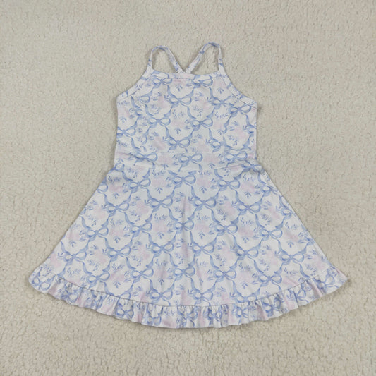 USA Shop Baby Girls Blue Bows Flower Yoga Active Shorts Ruffle Knee Length Dress