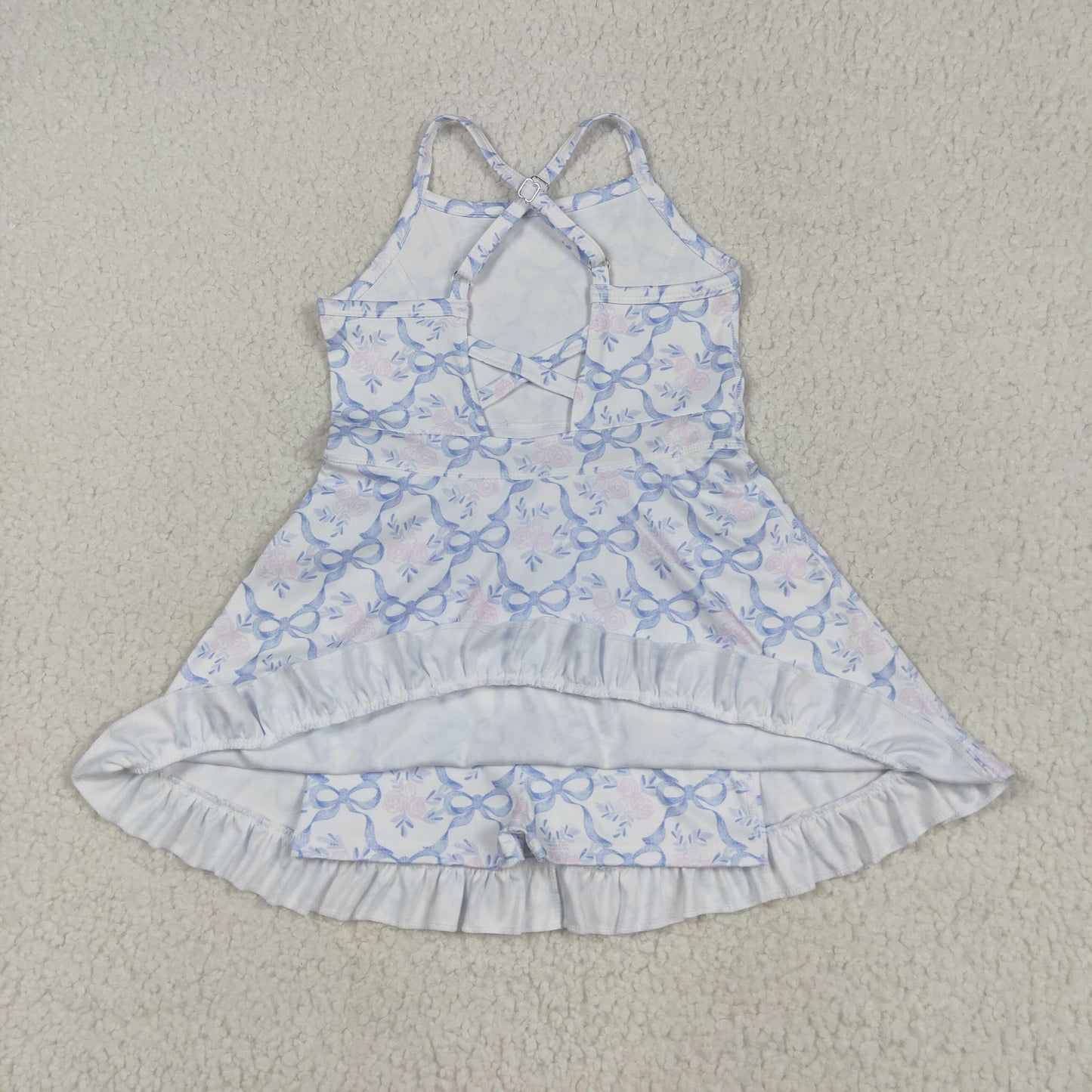 USA Shop Baby Girls Blue Bows Flower Yoga Active Shorts Ruffle Knee Length Dress