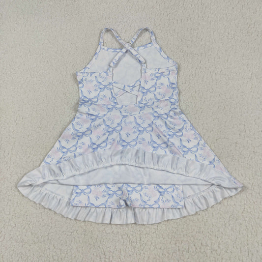 USA Shop Baby Girls Blue Bows Flower Yoga Active Shorts Ruffle Knee Length Dress