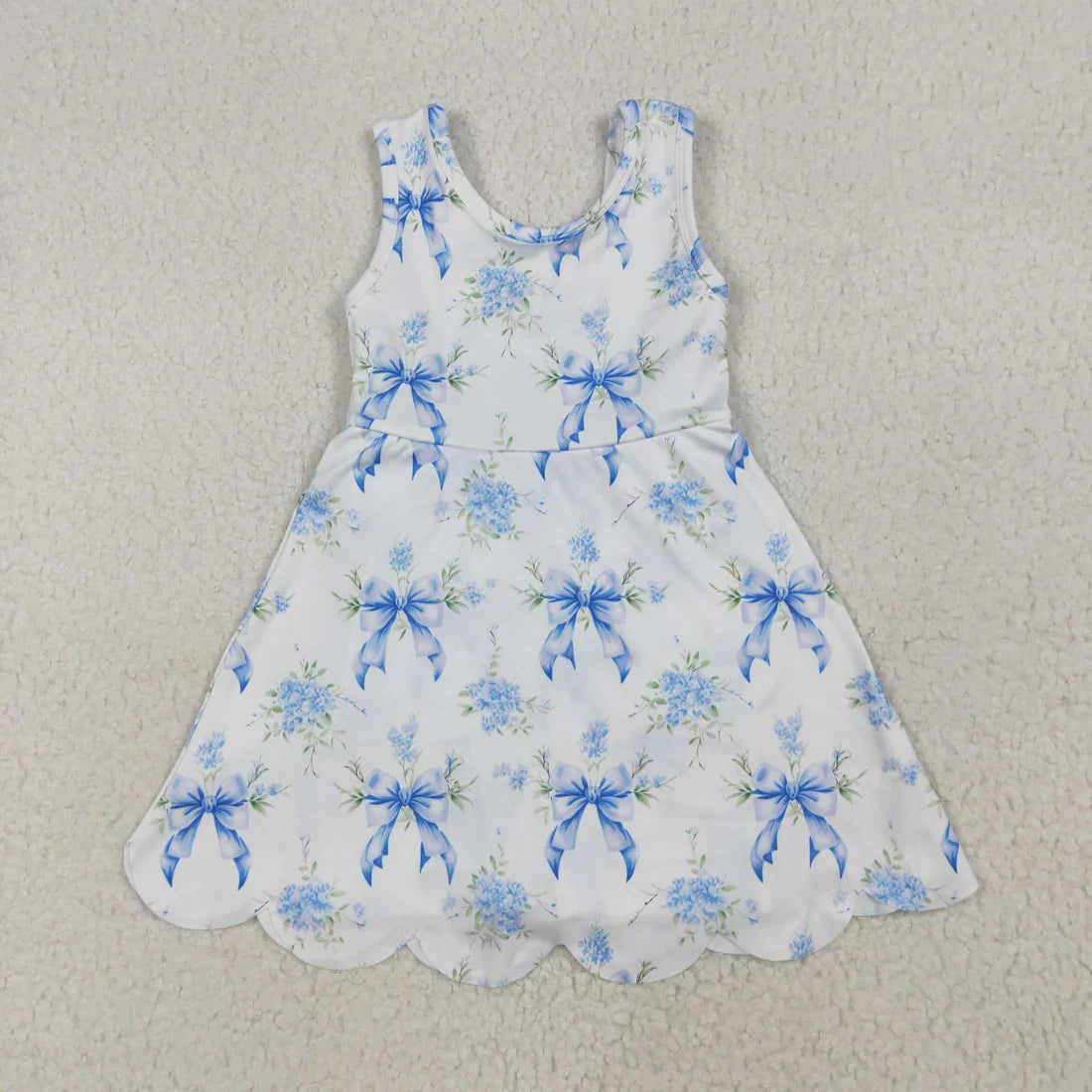Sibling Baby Girls Kids Sleeveless Bows Floral Shorts Knee Length Dresses Clothes
