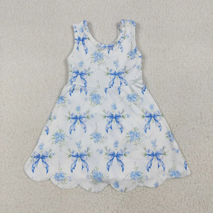 Sibling Baby Girls Kids Sleeveless Bows Floral Shorts Knee Length Dresses Clothes