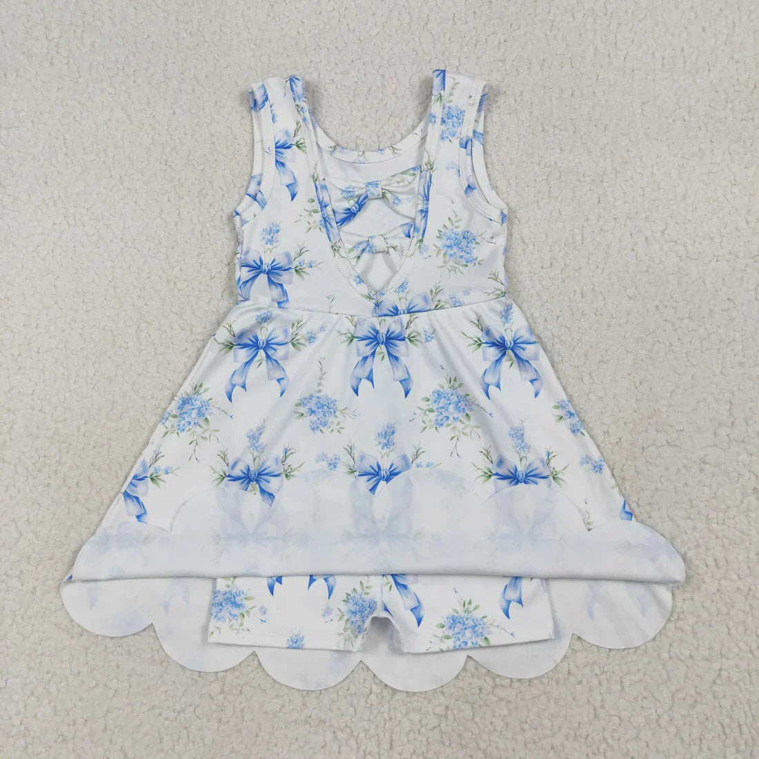 Sibling Baby Girls Kids Sleeveless Bows Floral Shorts Knee Length Dresses Clothes