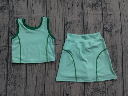 Preorder Baby Girl Green Sleeveless Vest Tops Shorts Skirt Skort Yoga Active Set
