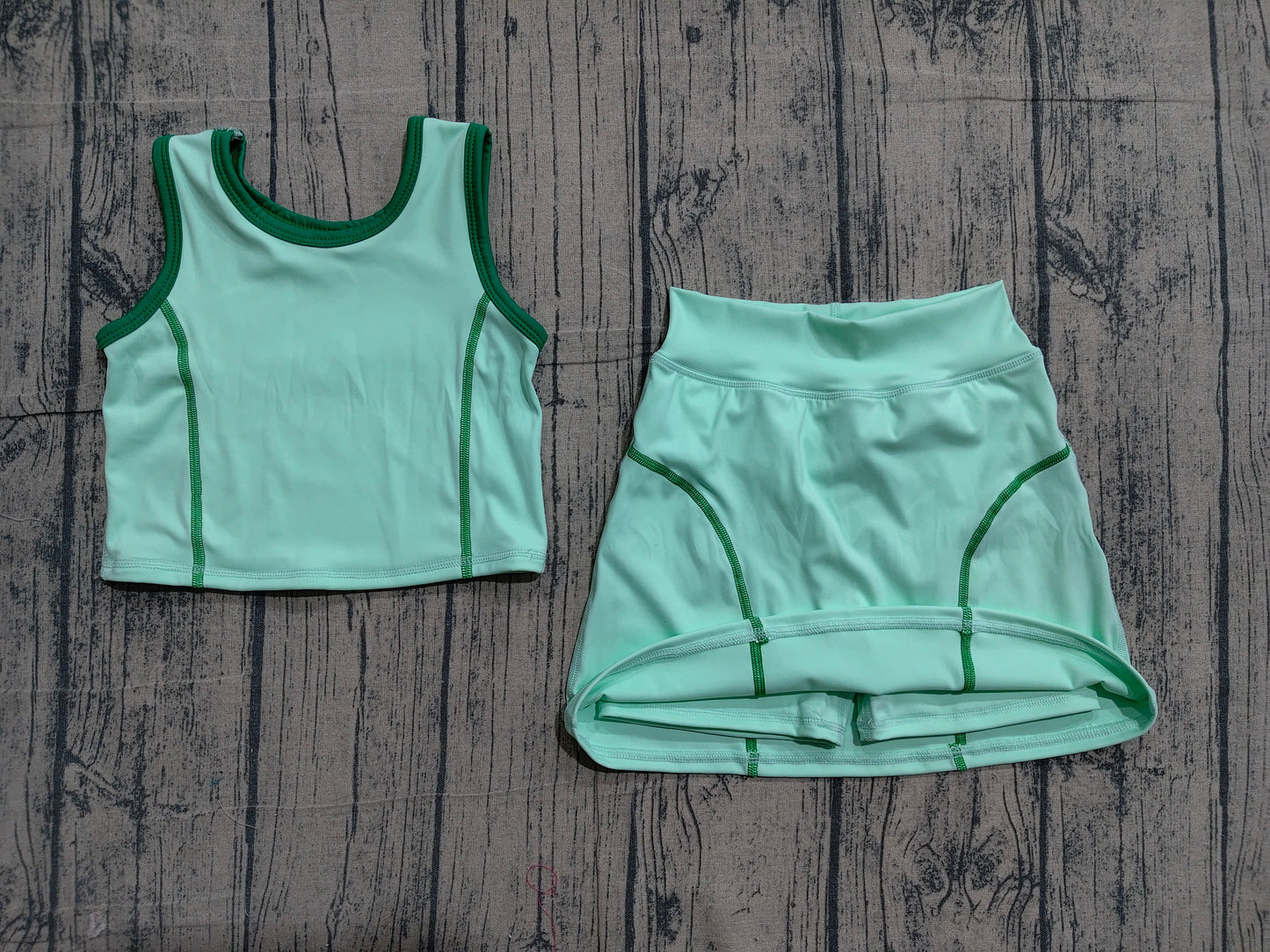 Preorder Baby Girl Green Sleeveless Vest Tops Shorts Skirt Skort Yoga Active Set