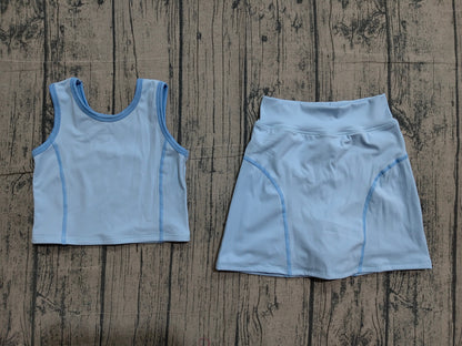 Preorder Baby Girl Sleeveless Blue Vest Tops Shorts Skirt Skort Yoga Active Set
