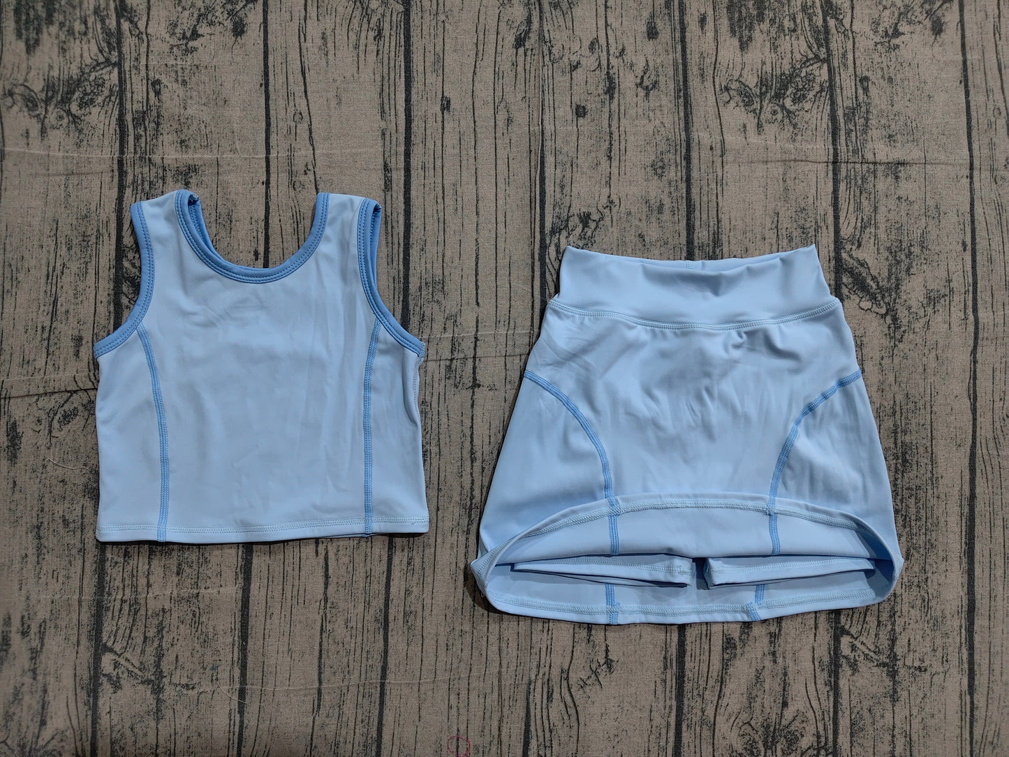 Preorder Baby Girl Sleeveless Blue Vest Tops Shorts Skirt Skort Yoga Active Set