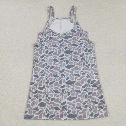USA Shop Adult Women Strap Grey Camo Yoga Active Pockets Knee Length Dress