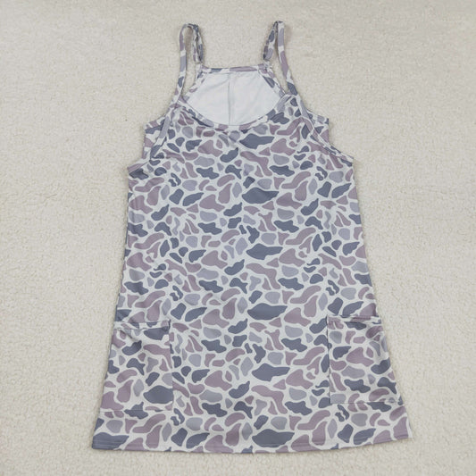 USA Shop Adult Women Strap Grey Camo Yoga Active Pockets Knee Length Dress