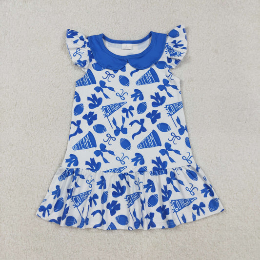 Sibling Baby Girls Kids Cheer Blue Bows Romper Dress Team Clothes