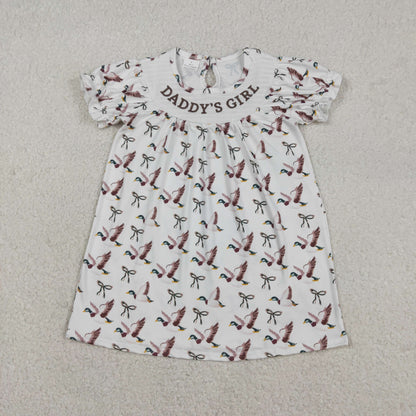 Sibling Baby Girls Kids Short Sleeves Embroidery Daddy's Girl Ducks Smocked Romper Dress