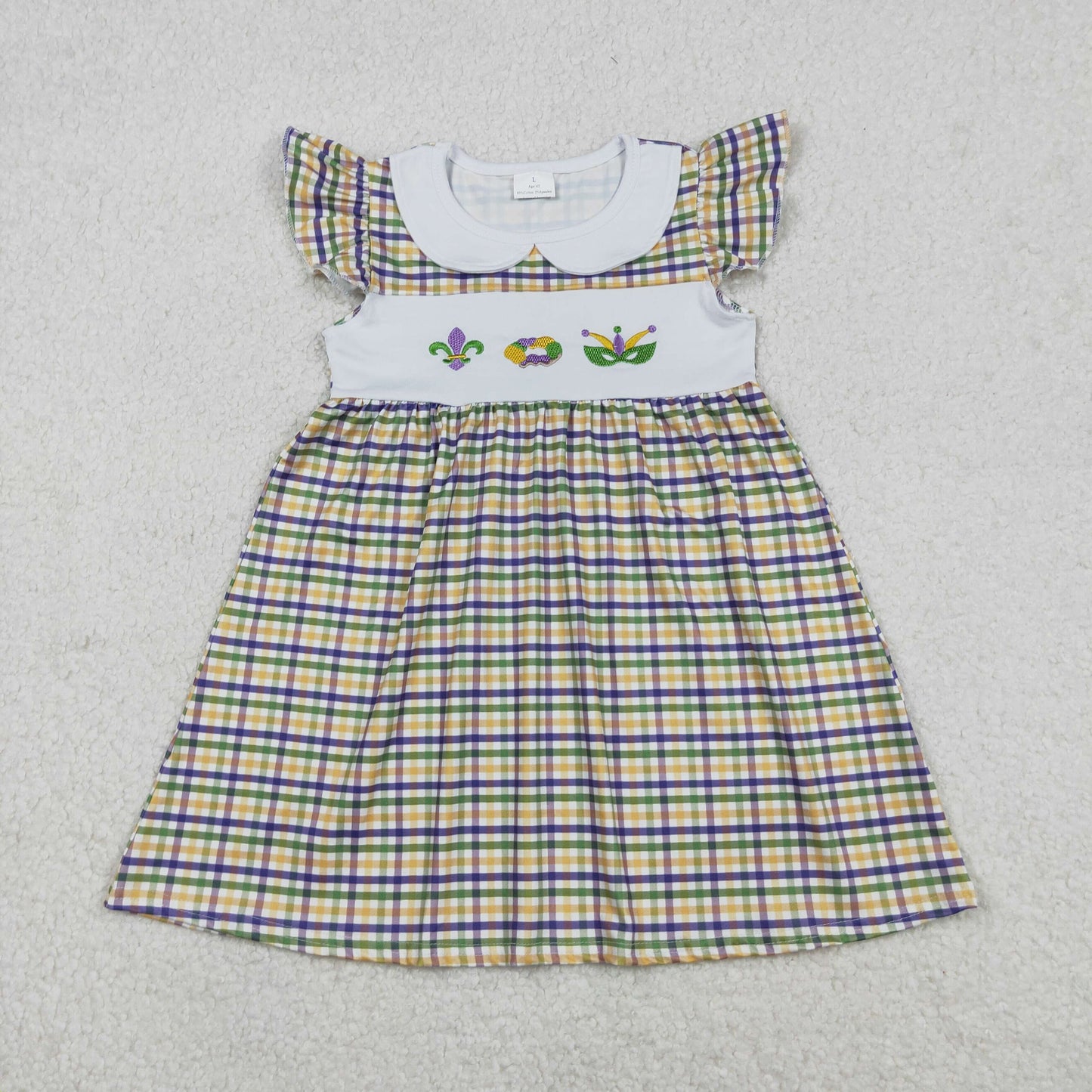 Sibling Baby Boys Girls Embroidery Anchors Donuts Masks Plaid Dress Mardi Gras Set