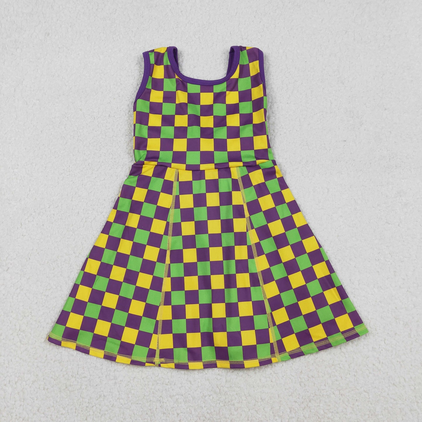 Sibling Baby Girls Kids Mardi Gras Checked Yoga Active Shorts Dress Set