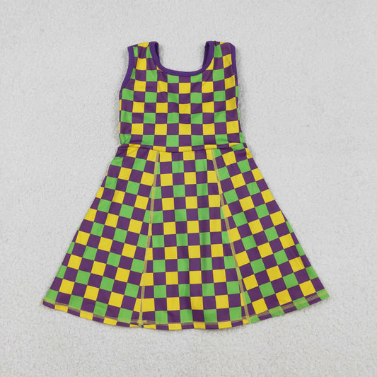 Sibling Baby Girls Kids Mardi Gras Checked Yoga Active Shorts Dress Set