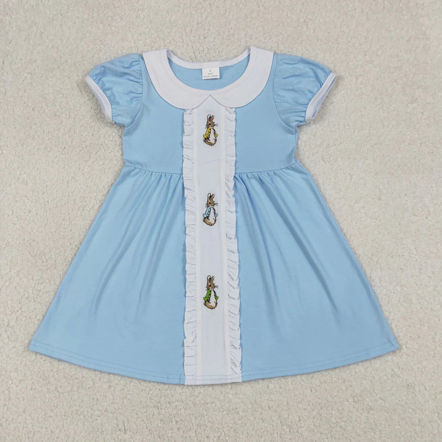 RTS Sibling Baby Boys Girls Embroidery Rabbits Blue Rompers Sets Easter Clothes