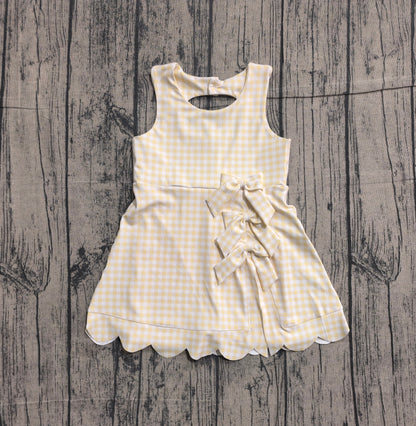 Preorder Baby Girls Sleeveless Yellow Plaid Bows with Shorts Yoga Dress
