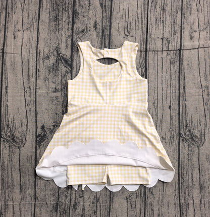 Preorder Baby Girls Sleeveless Yellow Plaid Bows with Shorts Yoga Dress