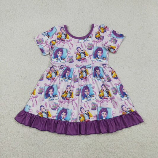 Sibling Baby Girls Short Sleeves Singer Characters Purple Bows Dress Pajamas Set