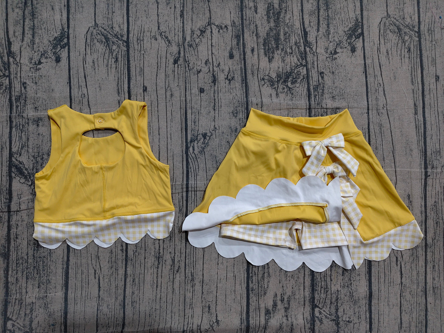 Preorder Baby Girls Yellow Sleeveless Tops Bows Skirt Shorts Yoga Clothes Set